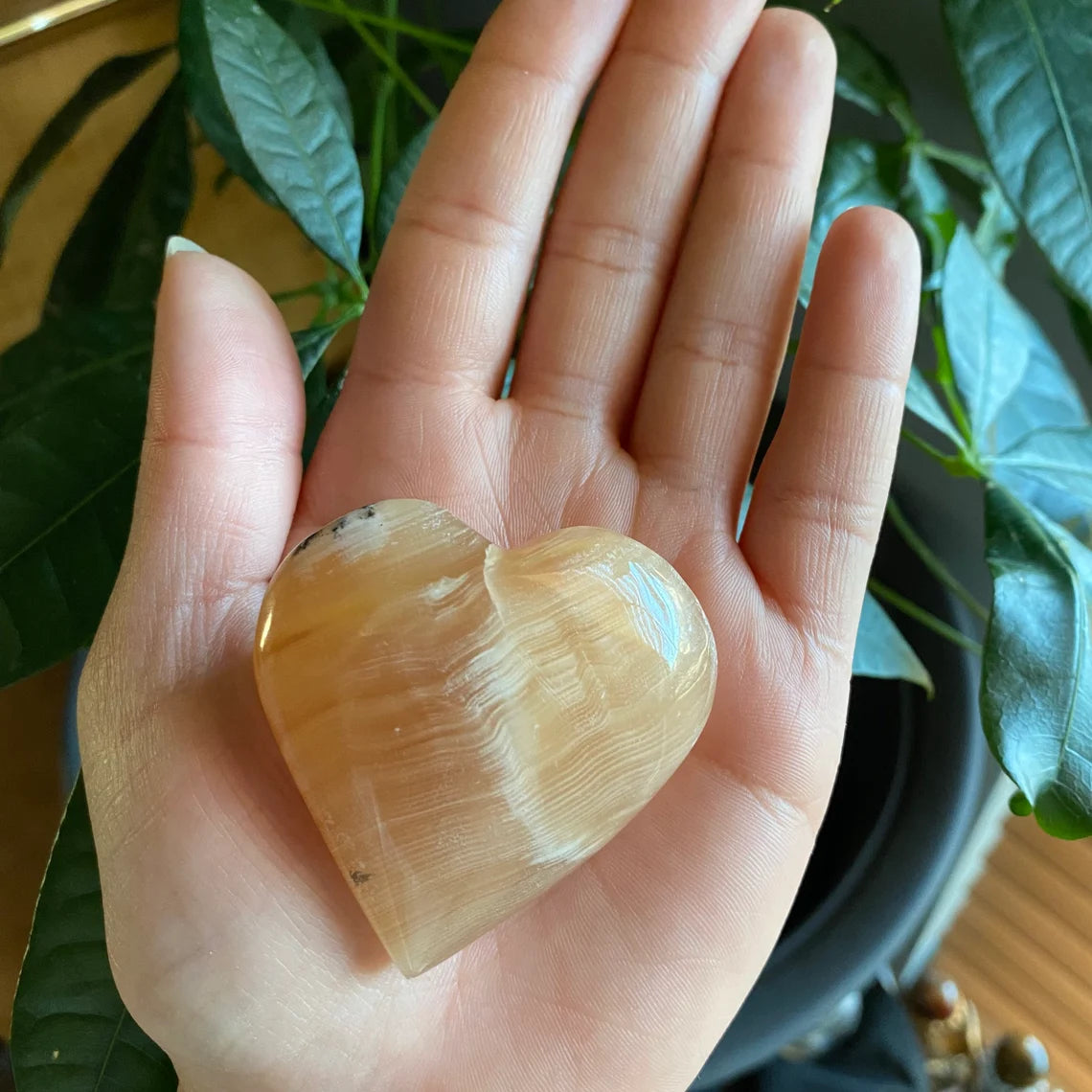 Honey Calcite Heart | 2.5 oz | 2" | Heart Carving | Crystal Carving | Calcite | HCH3