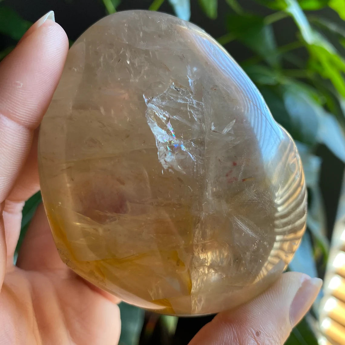 Golden Healer Heart | 9.6 oz | 3.2" | Heart Carving | Rainbows | Crystal Carving | Crystal Heart