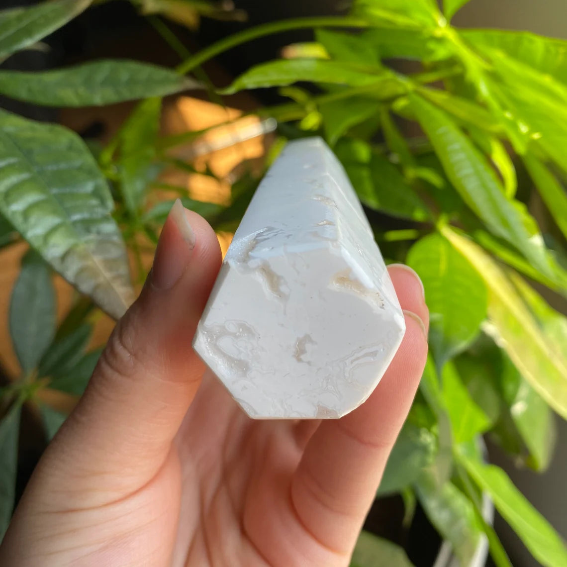 White Druzy Agate Tower | 4.8" | 4.9 oz | White Plume Agate | Crystal Tower | WT2