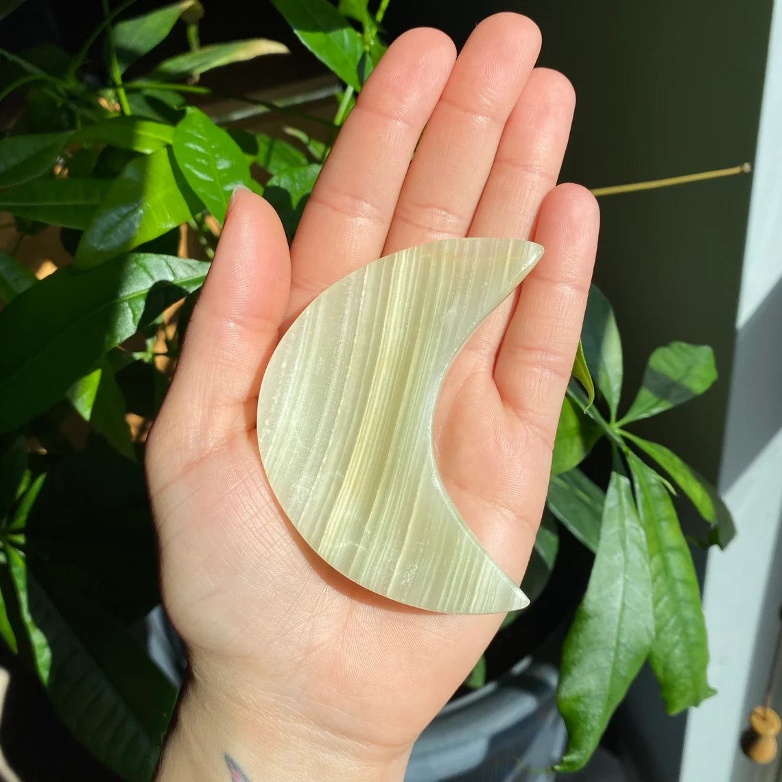 Green Onyx Moon Bowl | 3" | 3 oz | Banded Calcite | Crystal Bowl | Crystal Carving | CM1