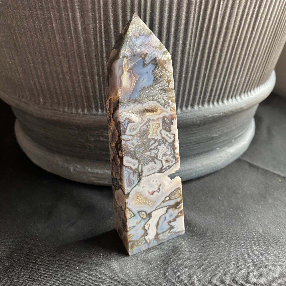 Purple Moss Agate Tower w/ Druzy | 8.9 oz | 5.55" | Crystal Tower | Moss Agate | Druzy Agate Tower