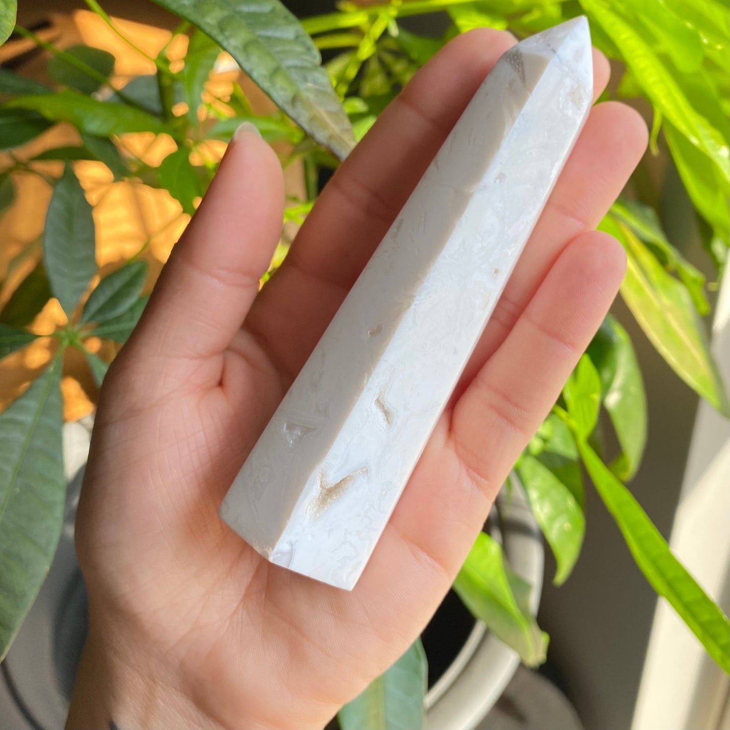 White Druzy Agate Tower | 4.6" | 4.8 oz | White Plume Agate | Crystal Tower | WT1