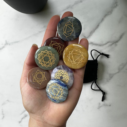 Engraved Chakra Stone Set | Flat Stones | Chakra Symbols