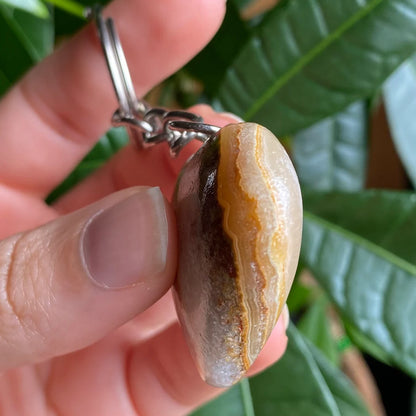 Green Onyx Heart Keychain | Banded Calcite | Crystal Keychain | Crystal Carving