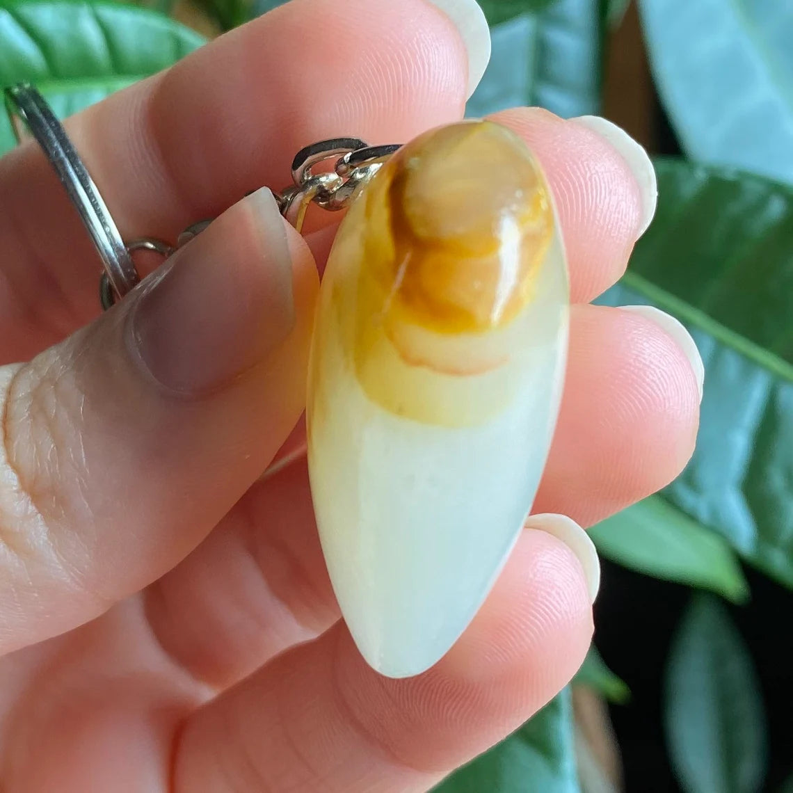 Green Onyx Heart Keychain | Banded Calcite | Crystal Keychain | Crystal Carving