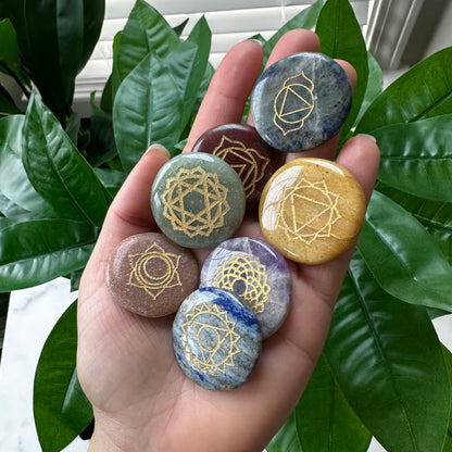 Engraved Chakra Stone Set | Flat Stones | Chakra Symbols