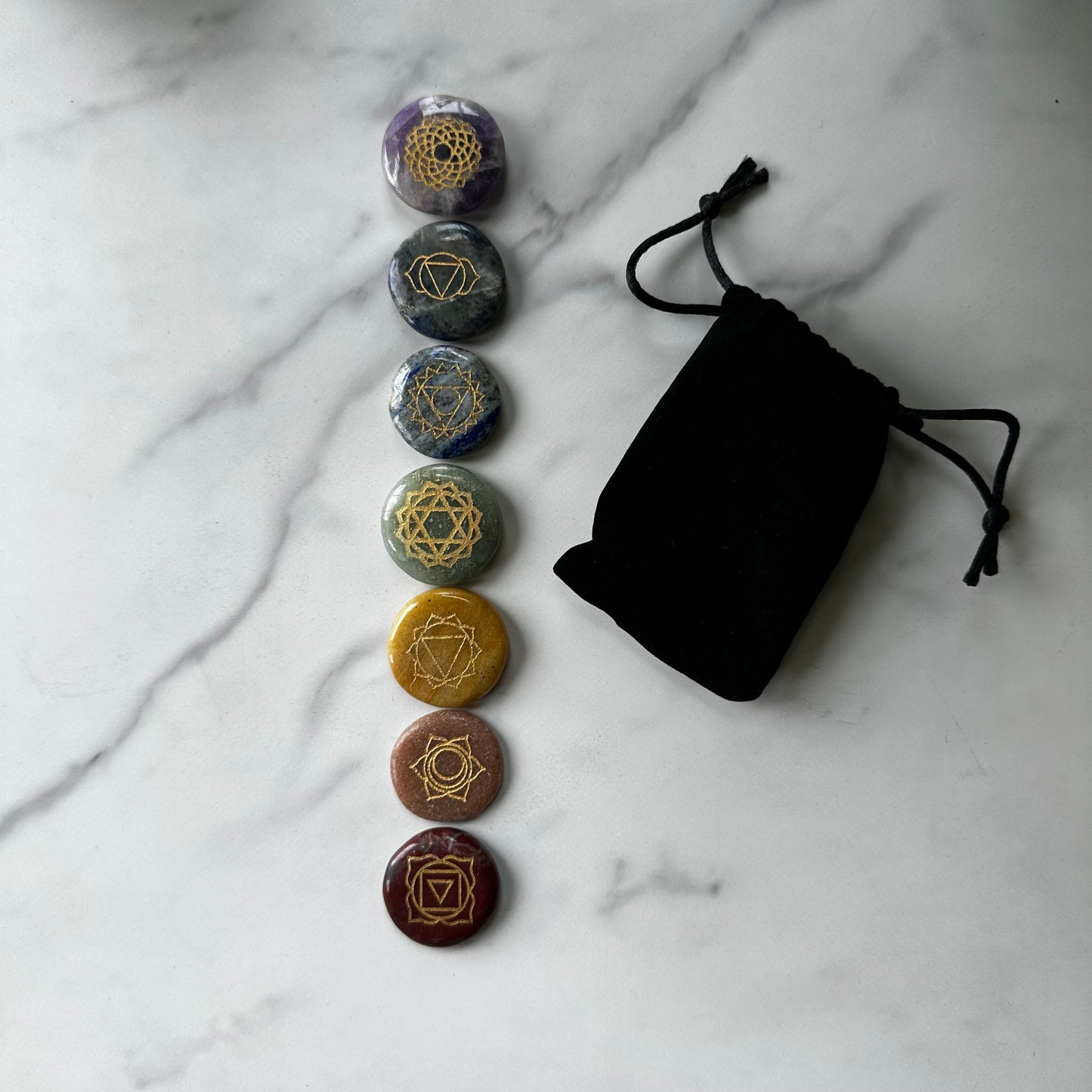 Engraved Chakra Stone Set | Flat Stones | Chakra Symbols