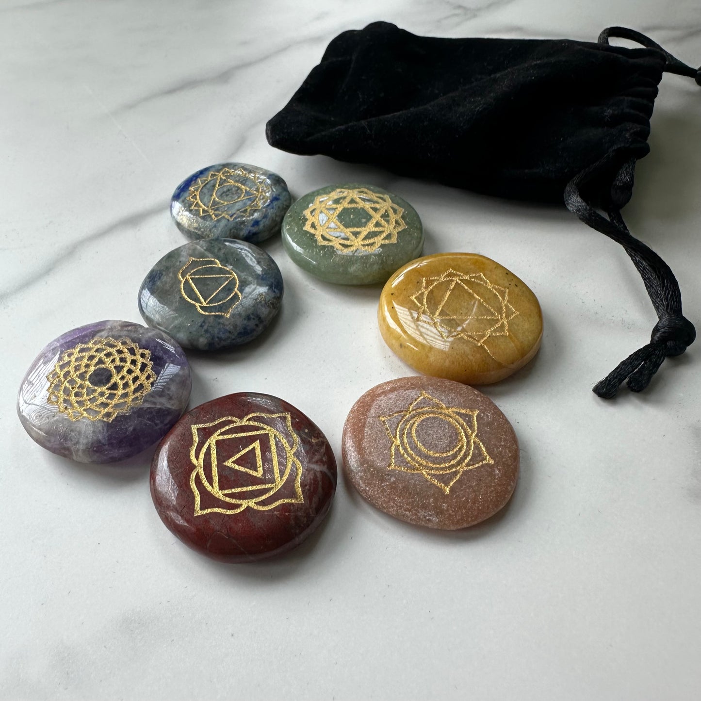 Engraved Chakra Stone Set | Flat Stones | Chakra Symbols