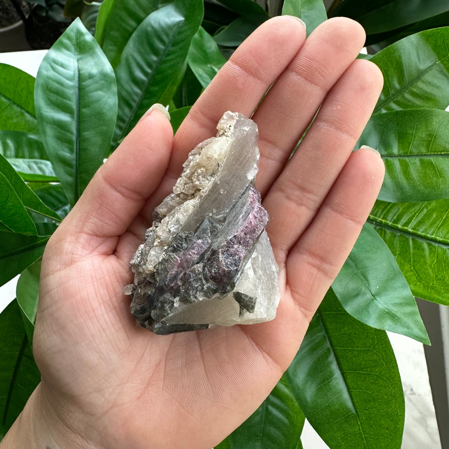 Rough Pink & Black Tourmaline on Quartz Matrix | RPT4