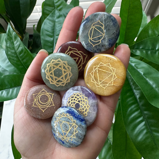 Engraved Chakra Stone Set | Flat Stones | Chakra Symbols