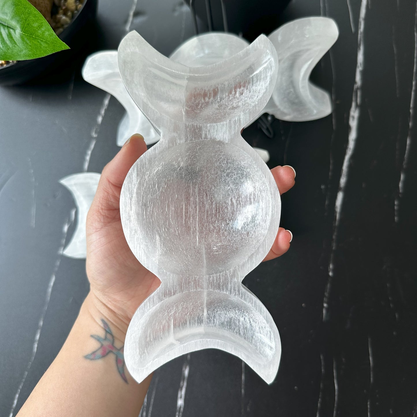 Selenite Triple Moon Bowl | Selenite Bowl | Energy Cleaning