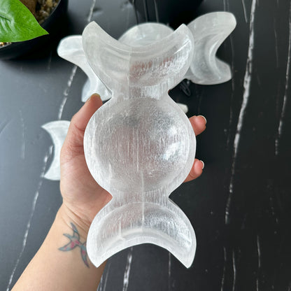 Selenite Triple Moon Bowl | Selenite Bowl | Energy Cleaning