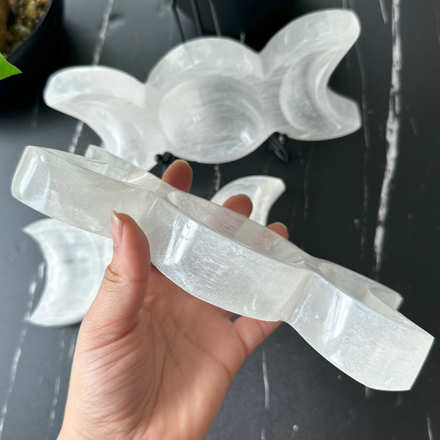 Selenite Triple Moon Bowl | Selenite Bowl | Energy Cleaning