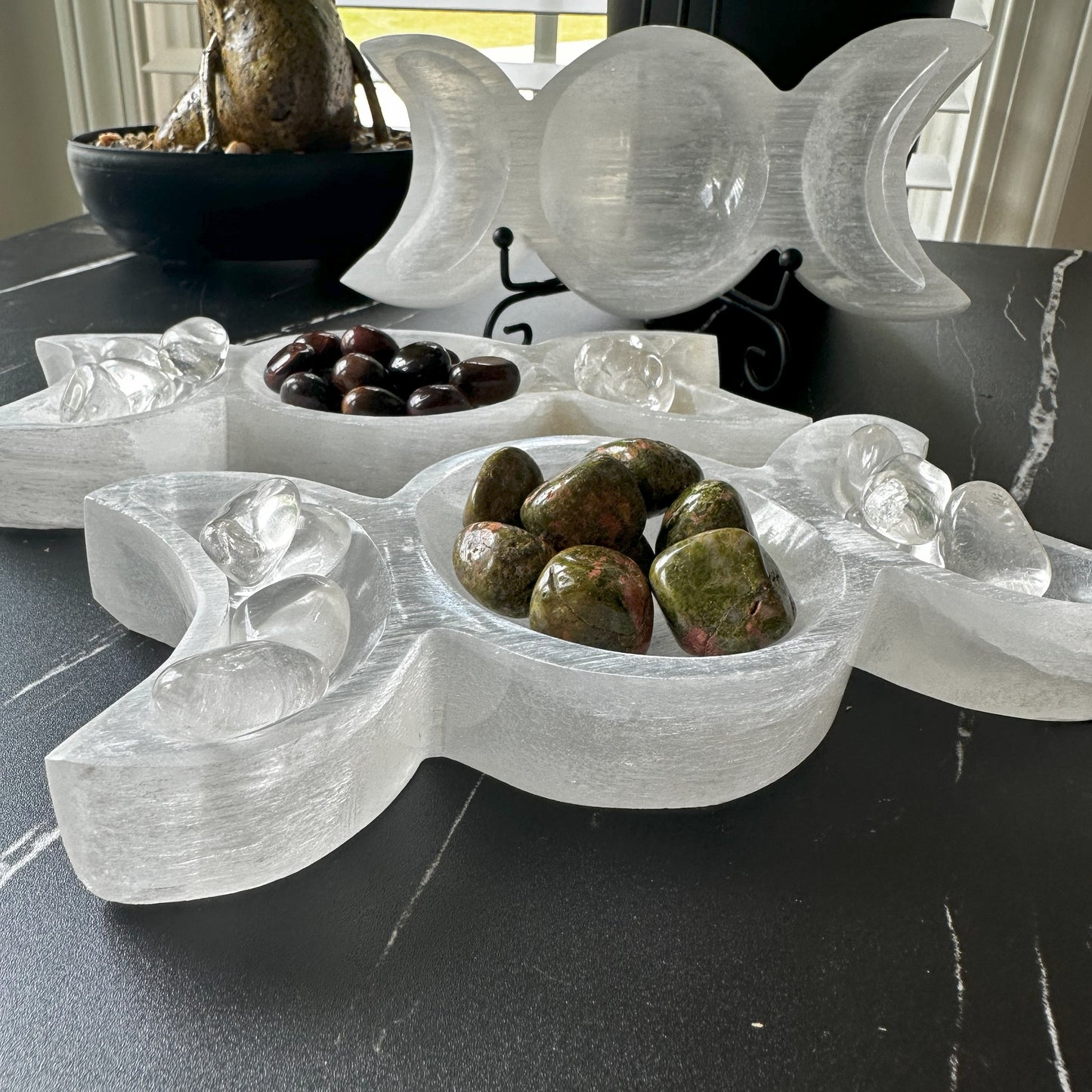 Selenite Triple Moon Bowl | Selenite Bowl | Energy Cleaning