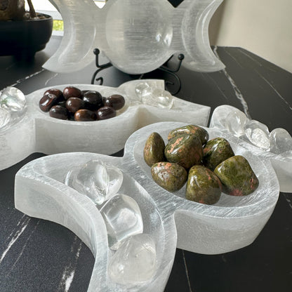Selenite Triple Moon Bowl | Selenite Bowl | Energy Cleaning