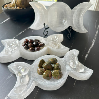 Selenite Triple Moon Bowl | Selenite Bowl | Energy Cleaning