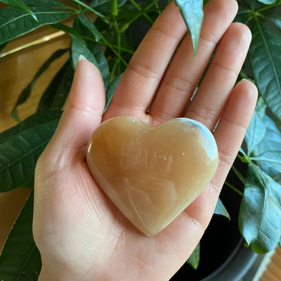 Honey Calcite Heart | 3.6 oz | 2.2" | Heart Carving | Crystal Carving | Calcite | HCH2
