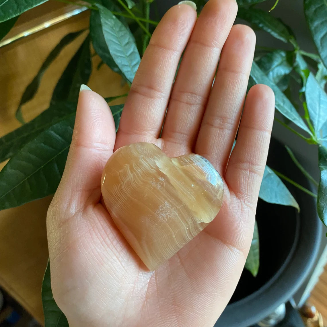 Honey Calcite Heart | 2.5 oz | 2" | Heart Carving | Crystal Carving | Calcite | HCH3