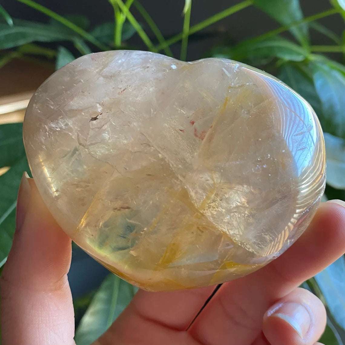 Golden Healer Heart | 9.6 oz | 3.2" | Heart Carving | Rainbows | Crystal Carving | Crystal Heart