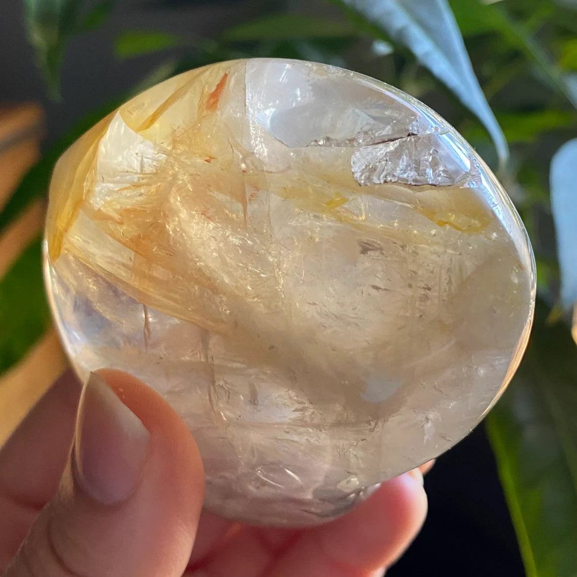 Golden Healer Heart | 9.6 oz | 3.2" | Heart Carving | Rainbows | Crystal Carving | Crystal Heart