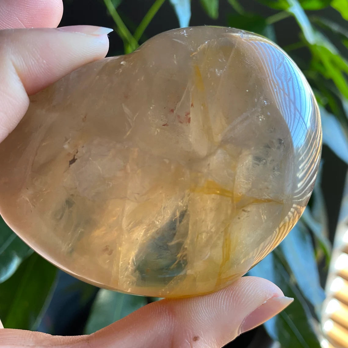 Golden Healer Heart | 9.6 oz | 3.2" | Heart Carving | Rainbows | Crystal Carving | Crystal Heart