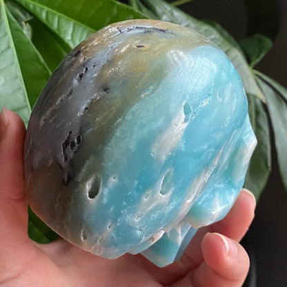 Caribbean Calcite Crystal Skull w/ druzy| 1 lb 11.6 oz | 4" | Crystal Carving