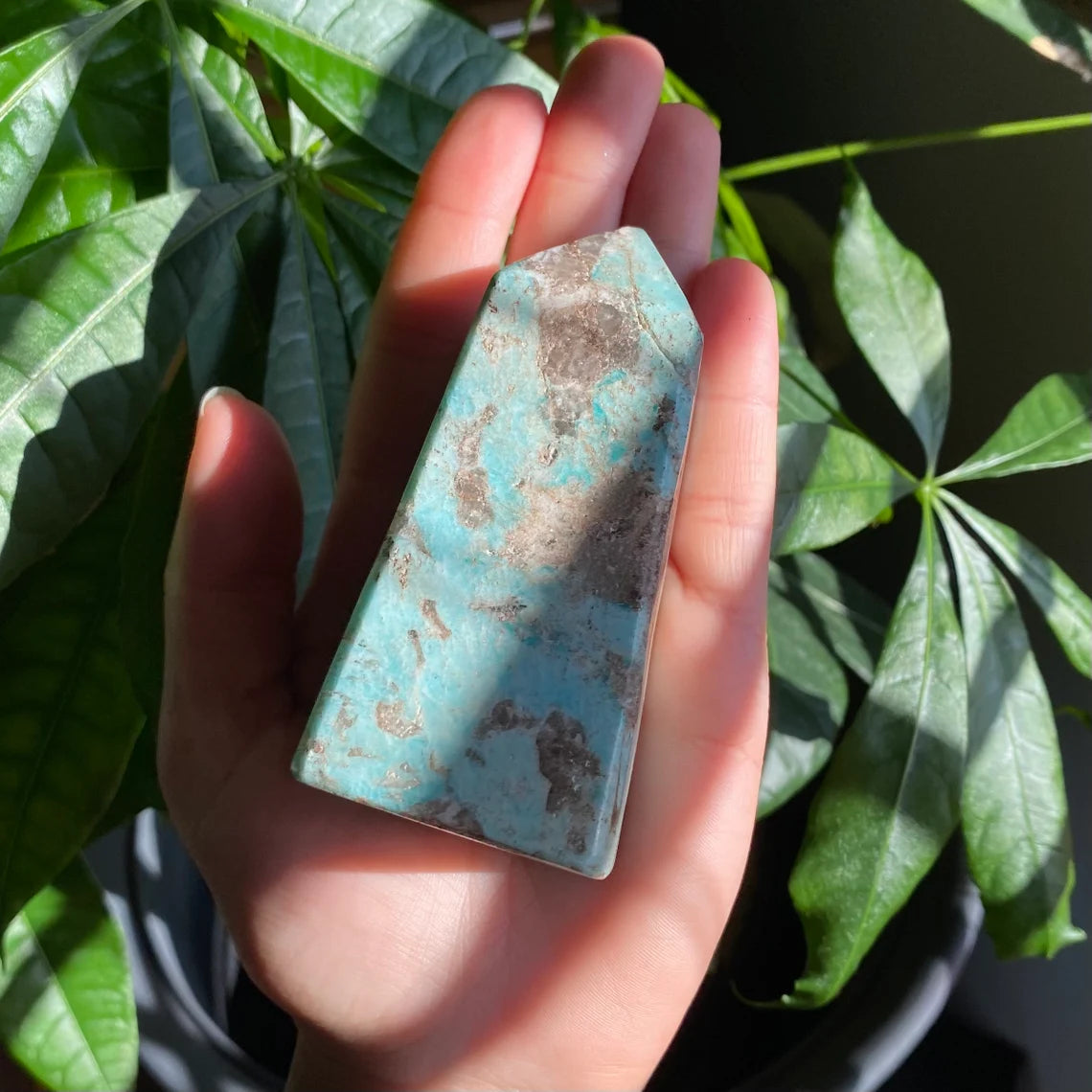 Blue Aragonite Tower w/ Quartz Inclusions | 3.6" | 8.9 oz | Crystal Tower | **IMPERFECT POINT**