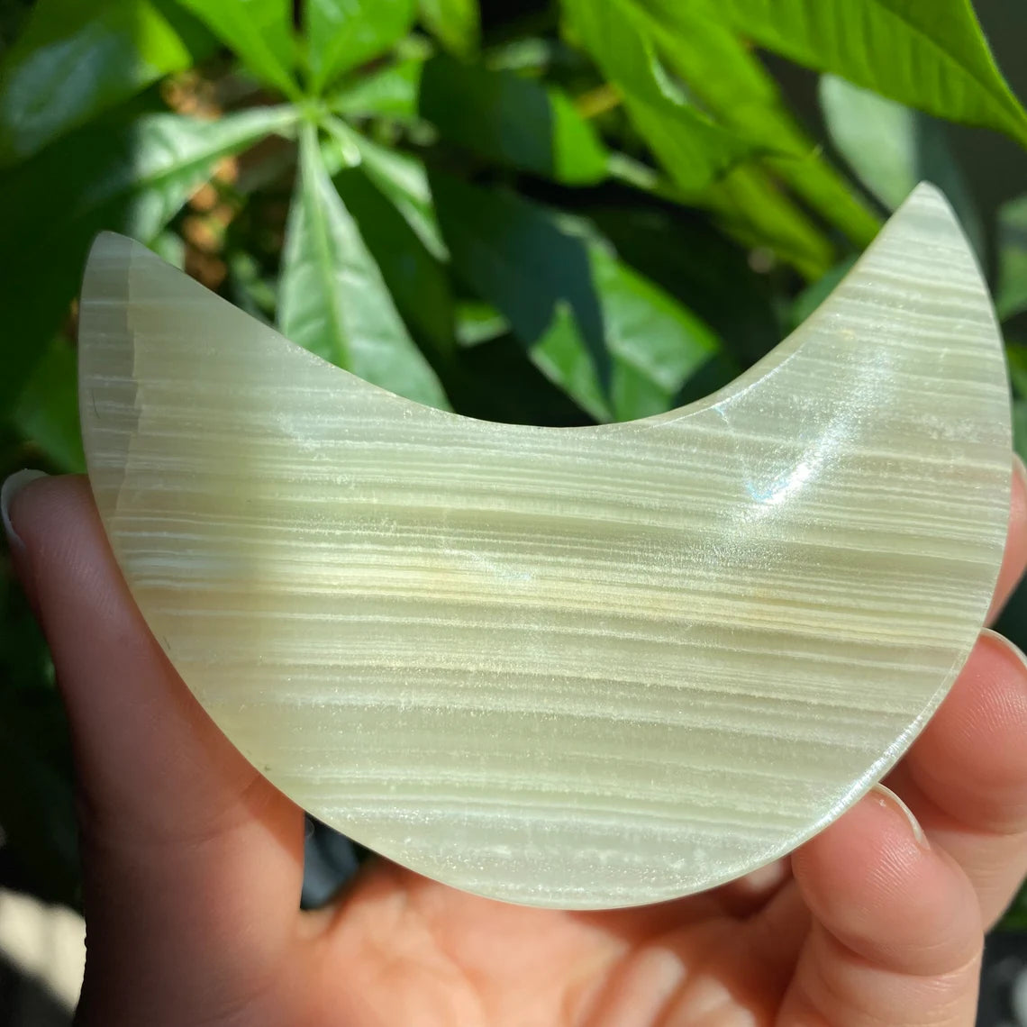 Green Onyx Moon Bowl | 3" | 3 oz | Banded Calcite | Crystal Bowl | Crystal Carving | CM1