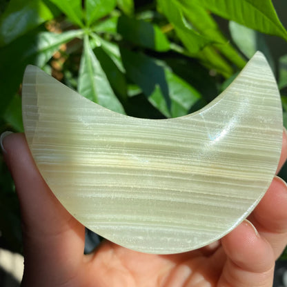 Green Onyx Moon Bowl | 3" | 3 oz | Banded Calcite | Crystal Bowl | Crystal Carving | CM1