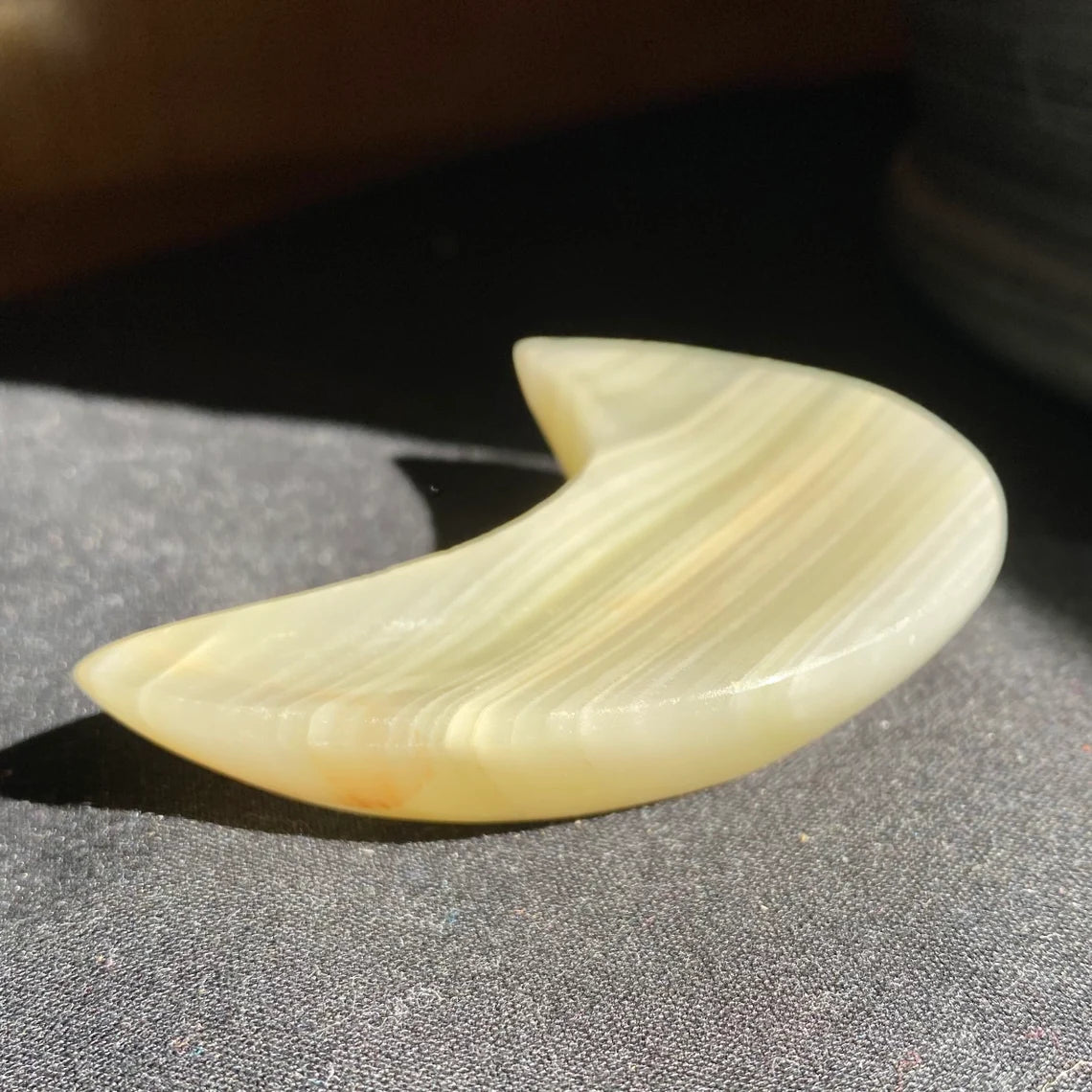 Green Onyx Moon Bowl | 3" | 3 oz | Banded Calcite | Crystal Bowl | Crystal Carving | CM1