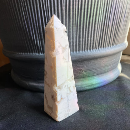 Snow White Druzy Agate Obelisk Tower Crystal, Emotional Balance, Stress Relief, Intuition, Love, Heart Chakra, Crown Chakra