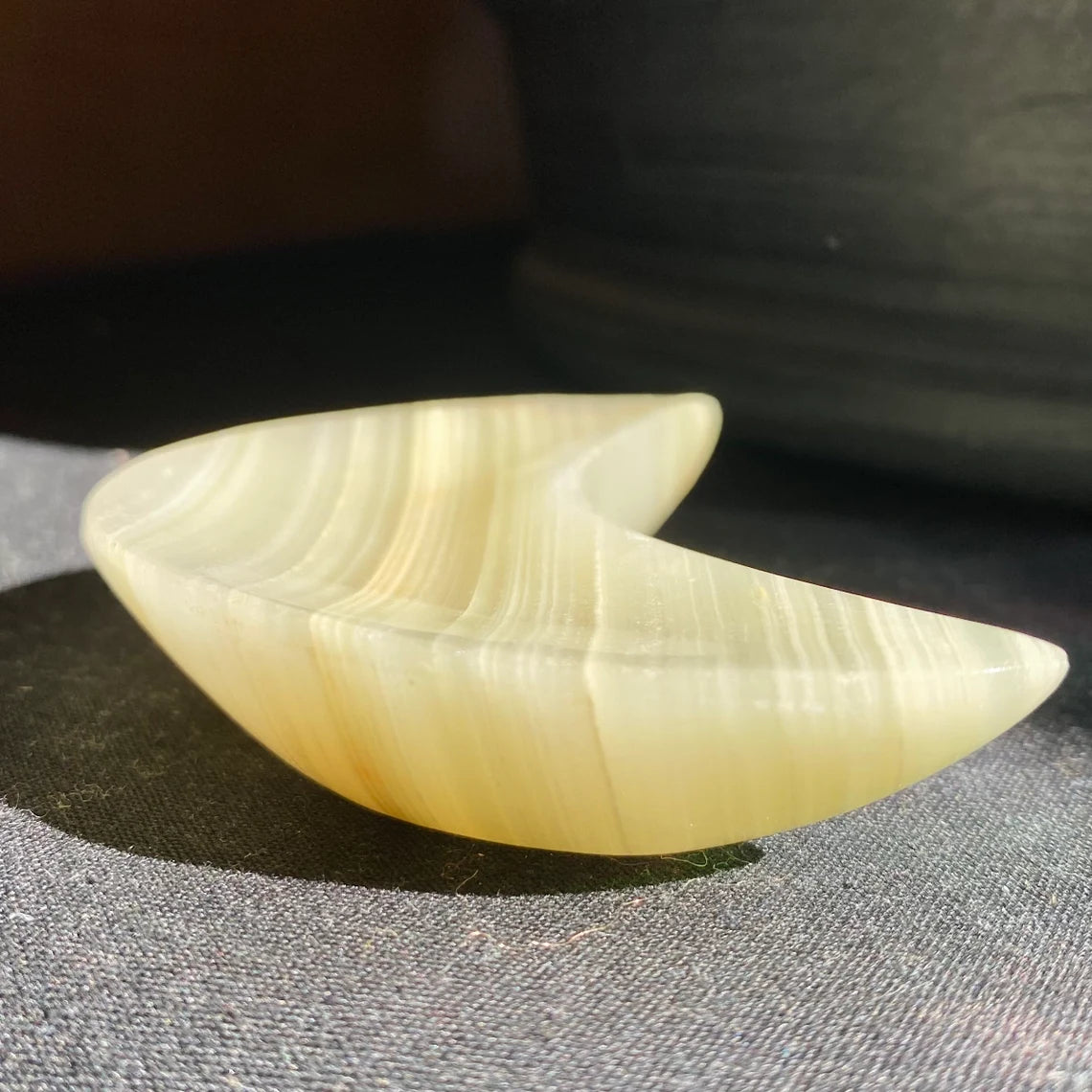 Green Onyx Moon Bowl | 3" | 3 oz | Banded Calcite | Crystal Bowl | Crystal Carving | CM1