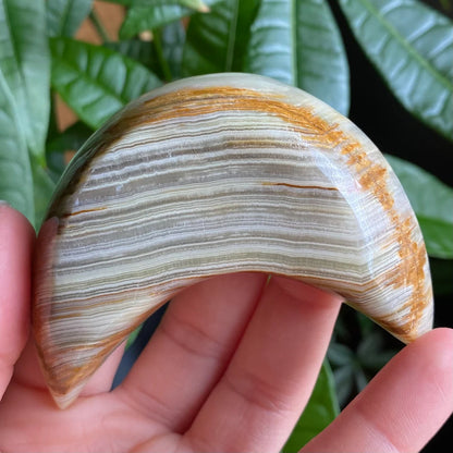 Green Onyx Moon Bowl | 3.1" | 4.2 oz | Banded Calcite | Crystal Bowl | Crystal Carving | CM2