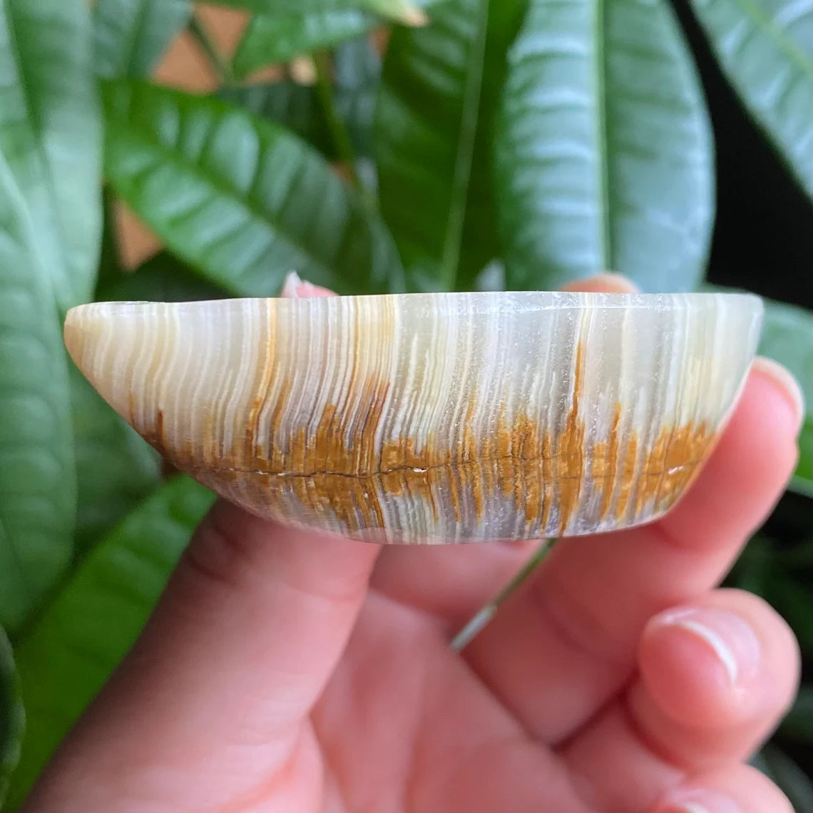 Green Onyx Moon Bowl | 3.1" | 4.2 oz | Banded Calcite | Crystal Bowl | Crystal Carving | CM2