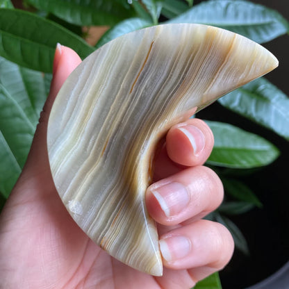 Green Onyx Moon Bowl | 3.1" | 4.2 oz | Banded Calcite | Crystal Bowl | Crystal Carving | CM2