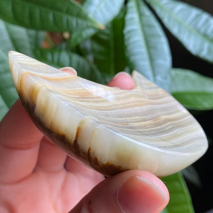 Green Onyx Moon Bowl | 3.1" | 4.2 oz | Banded Calcite | Crystal Bowl | Crystal Carving | CM2