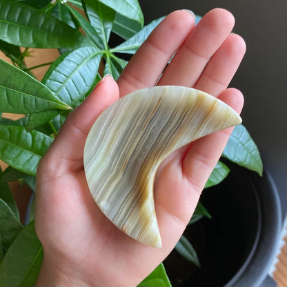 Green Onyx Moon Bowl | 3.1" | 4.2 oz | Banded Calcite | Crystal Bowl | Crystal Carving | CM2