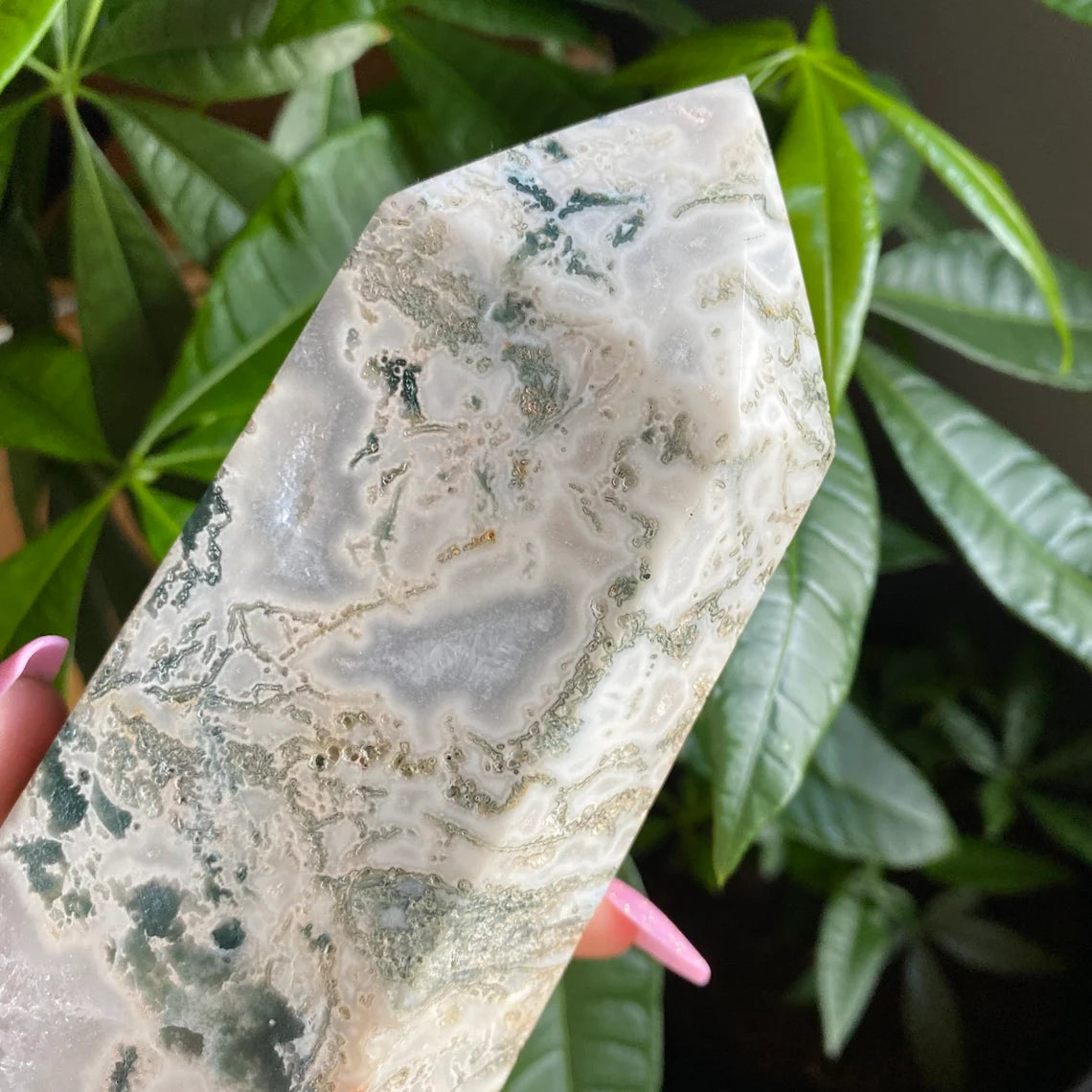 HUGE Moss Agate Tower w/ Druzy | 4 lb 6.7 oz | 10" tall | Crystal Tower | Huge Crystal Tower | Druzy Agate Tower | Crystal Druzy Points