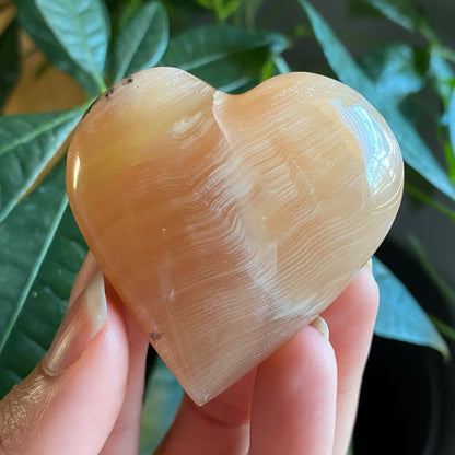 Honey Calcite Heart | 2.5 oz | 2" | Heart Carving | Crystal Carving | Calcite | HCH3