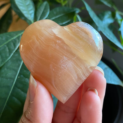 Honey Calcite Heart | 2.5 oz | 2" | Heart Carving | Crystal Carving | Calcite | HCH3