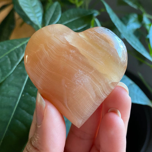 Honey Calcite Heart | 2.5 oz | 2" | Heart Carving | Crystal Carving | Calcite | HCH3