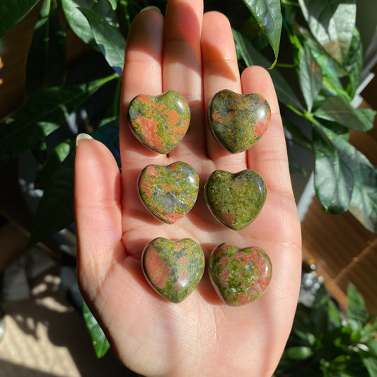 Unakite Heart | 1" | 0.5 oz | Crystal Carving | Unakite Jasper