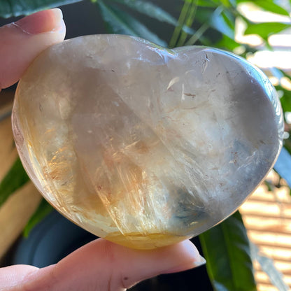 Golden Healer Heart | 9.6 oz | 3.2" | Heart Carving | Rainbows | Crystal Carving | Crystal Heart