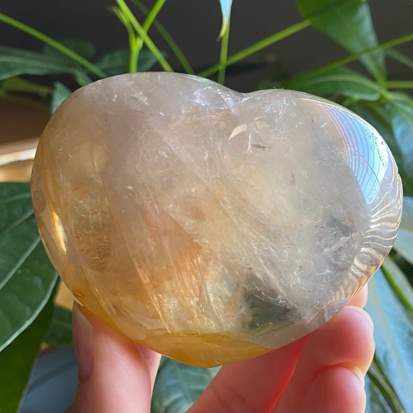 Golden Healer Heart | 9.6 oz | 3.2" | Heart Carving | Rainbows | Crystal Carving | Crystal Heart