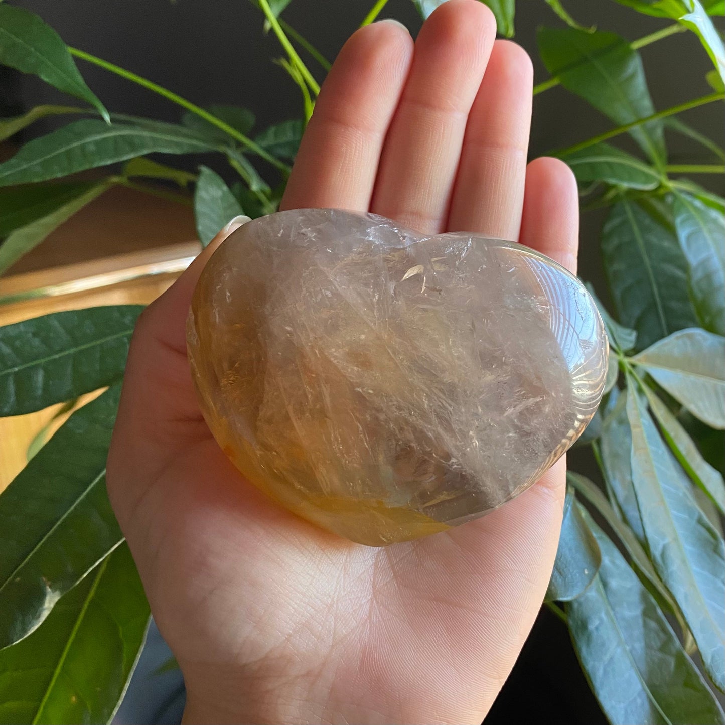 Golden Healer Heart | 9.6 oz | 3.2" | Heart Carving | Rainbows | Crystal Carving | Crystal Heart