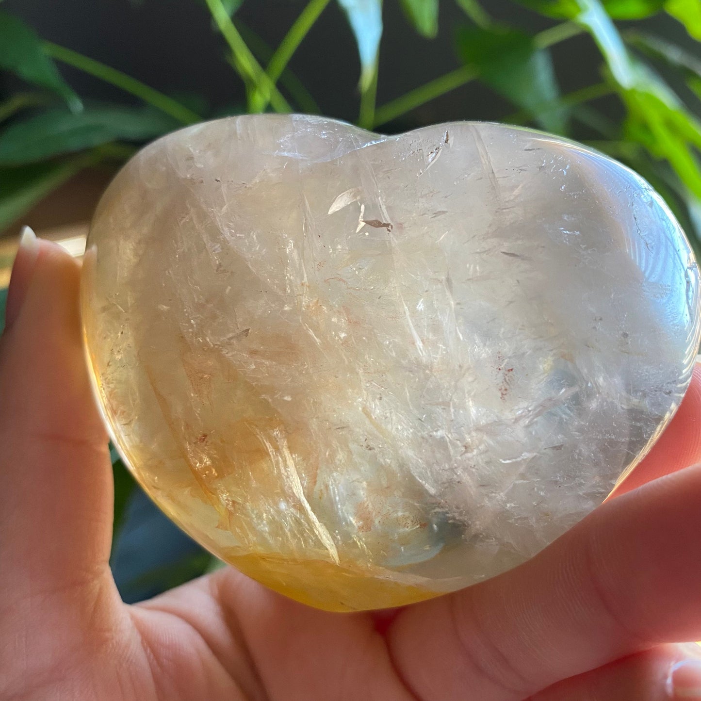 Golden Healer Heart | 9.6 oz | 3.2" | Heart Carving | Rainbows | Crystal Carving | Crystal Heart