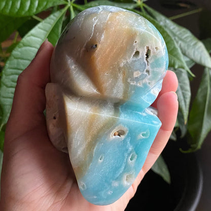 Caribbean Calcite Crystal Skull w/ druzy| 1 lb 11.6 oz | 4" | Crystal Carving