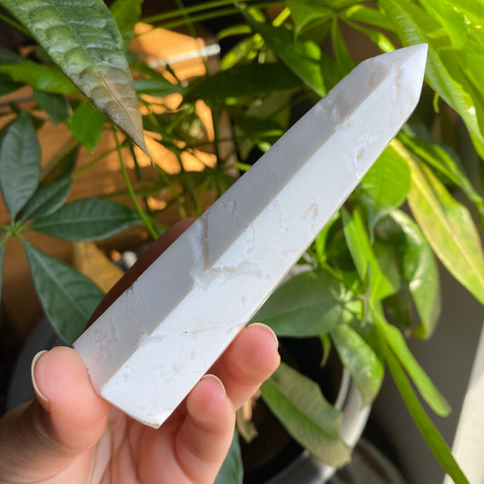 White Druzy Agate Tower | 4.8" | 4.9 oz | White Plume Agate | Crystal Tower | WT2