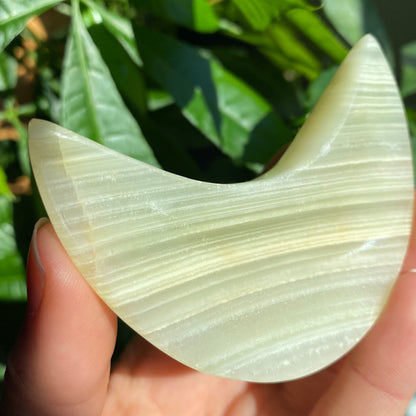 Green Onyx Moon Bowl | 3" | 3 oz | Banded Calcite | Crystal Bowl | Crystal Carving | CM1