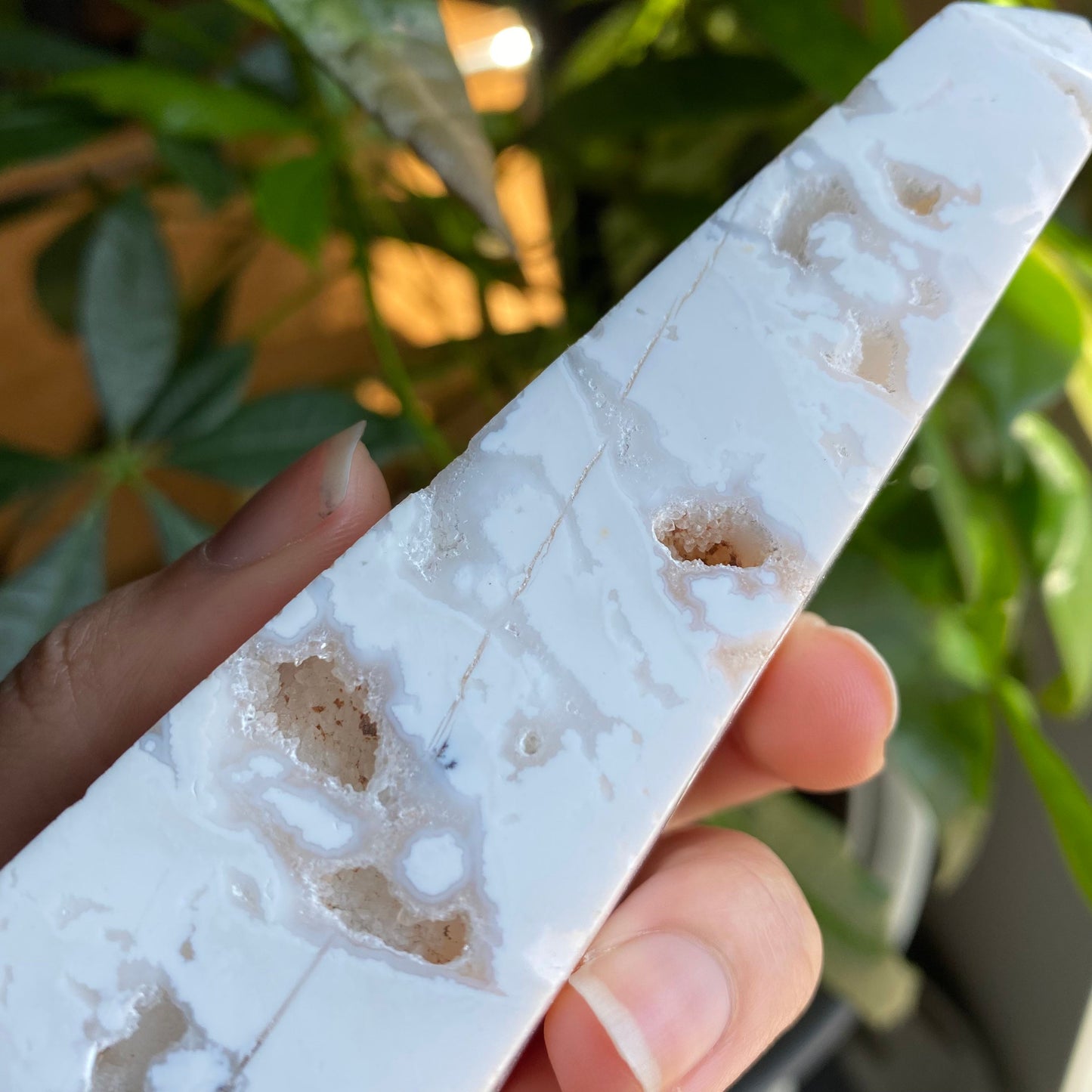 Snow White Druzy Agate Obelisk Tower Crystal, Emotional Balance, Stress Relief, Intuition, Love, Heart Chakra, Crown Chakra